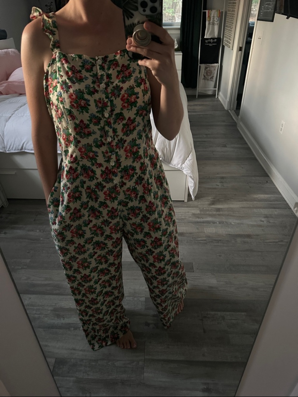 April Cornell Jumpsuit Romper Sleeveless Button Down Pockets Floral Ivory Medium - Picture 5 of 10